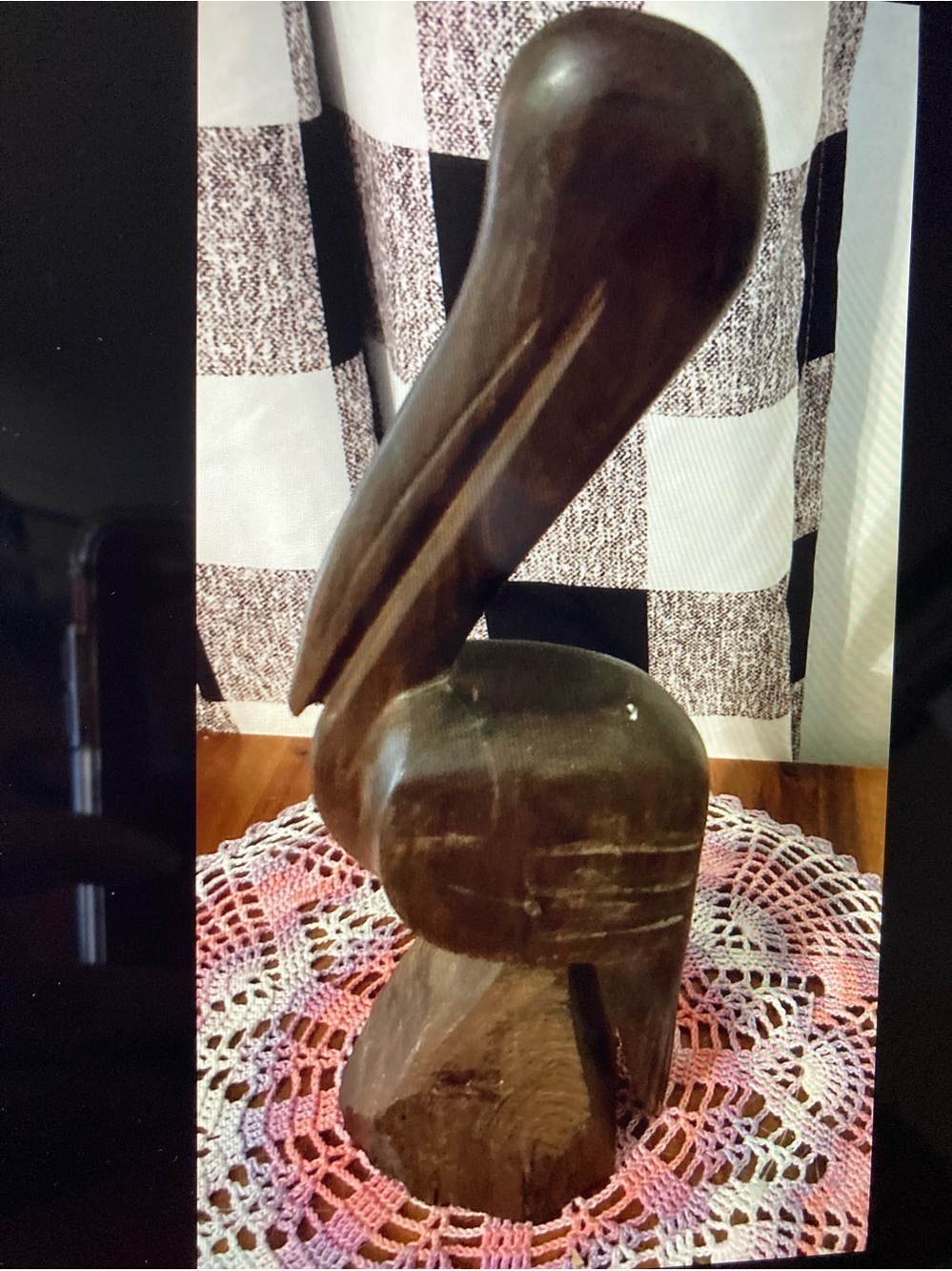 Hand-Carved Wooden Pelican Ironwood Sculpture Natural Coastal Decor Dark Brown